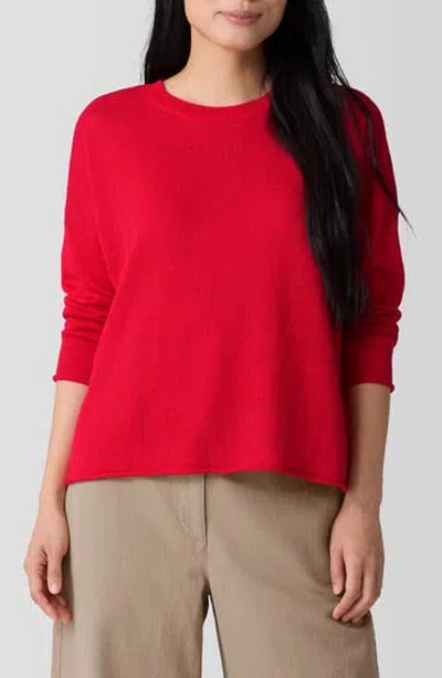 Eileen Fisher Crewneck Organic Linen & Organic Cotton Sweater In Chery
