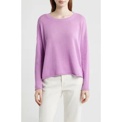 Eileen Fisher Crewneck Organic Linen & Organic Cotton Sweater In Purple