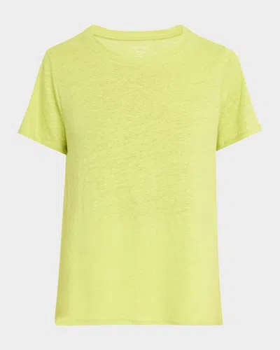 Eileen Fisher Crewneck Organic Linen Jersey Tee In Chartreuse
