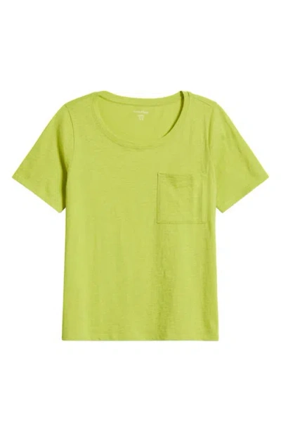 Eileen Fisher Crewneck Pocket Organic Cotton T-shirt In Chartreuse