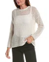 Eileen Fisher Crewneck Open-stitch Boucle Pullover In White