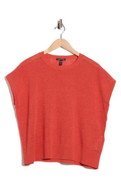Eileen Fisher Crewneck Short Sleeve Pointelle Sweater In Orange