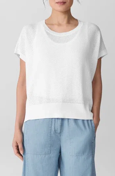 EILEEN FISHER EILEEN FISHER CREWNECK SHORT SLEEVE POINTELLE SWEATER