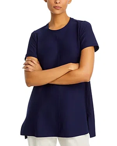 Eileen Fisher Crewneck Short Sleeve Tunic Top In Midnight