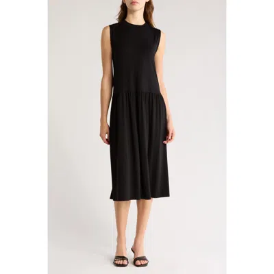 Eileen Fisher Crewneck Sleeveless Tiered Dress In Black