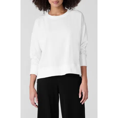 Eileen Fisher Crewneck Stretch Organic Cotton Knit Top In White