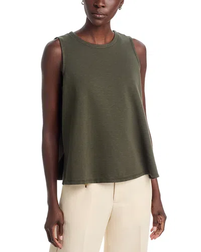 Eileen Fisher Crewneck Side Slit Organic Cotton Tank In Green
