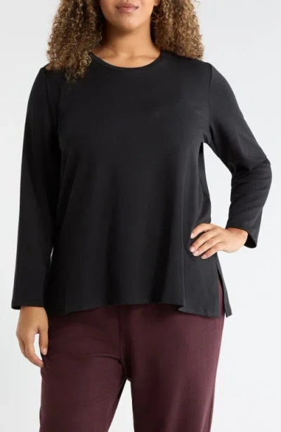 Eileen Fisher Crewneck Terry Tunic Top In Black