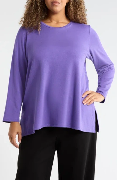 Eileen Fisher Crewneck Terry Tunic Top In Purple