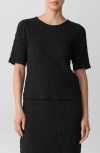 Eileen Fisher Crewneck Textured T-shirt In Black