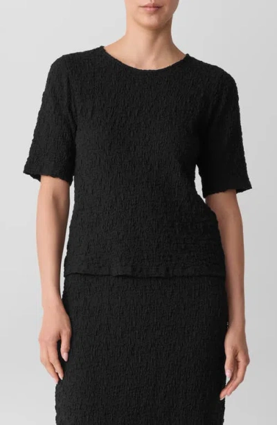 Eileen Fisher Crewneck Textured T-shirt In Black
