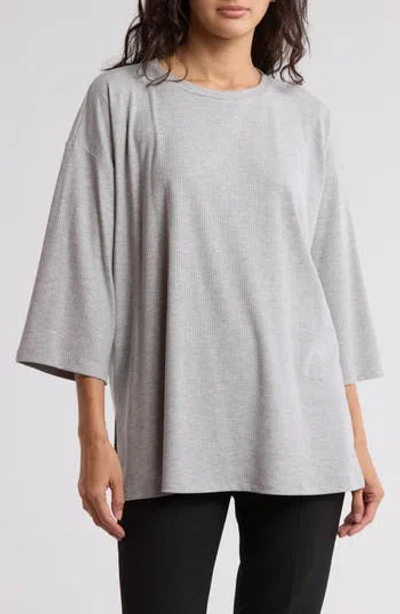 Eileen Fisher Crewneck Three-quarter Sleeve Top In Dark Pearl
