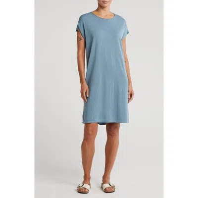 Eileen Fisher Crewneck Wool Shift Dress In Blue