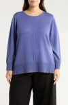 Eileen Fisher Crewneck Wool Sweater In Blue