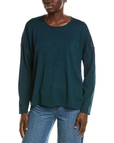 Eileen Fisher Crewneck Wool Sweater In Blue
