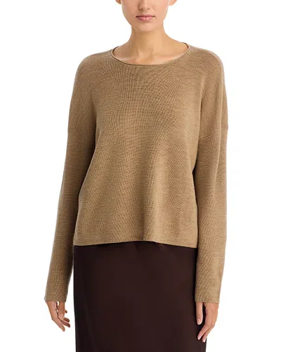 Eileen Fisher Crewneck Wool Sweater In Brown