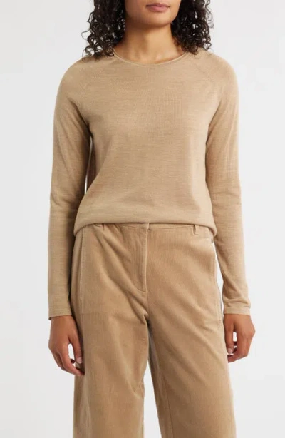 Eileen Fisher Crewneck Wool Sweater In Brown