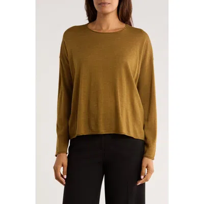 Eileen Fisher Crewneck Wool Sweater In Gold
