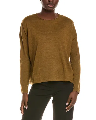 Eileen Fisher Crewneck Wool Sweater In Brown