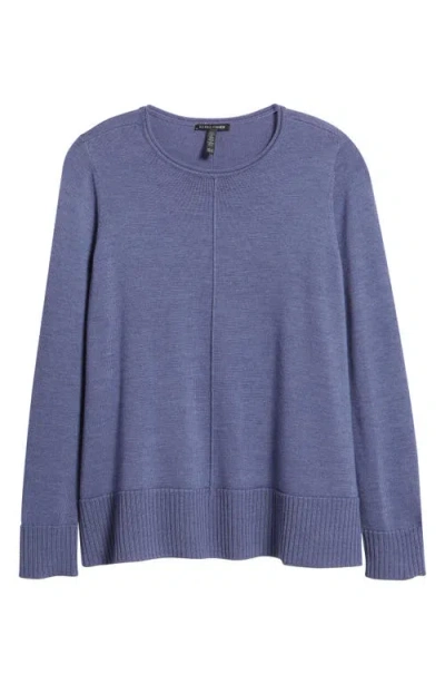 Eileen Fisher Crewneck Wool Sweater In Blue
