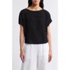 Eileen Fisher Crinkle Bateau Neck Top In Black