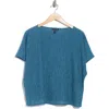 Eileen Fisher Crinkle Bateau Neck Top In Blue
