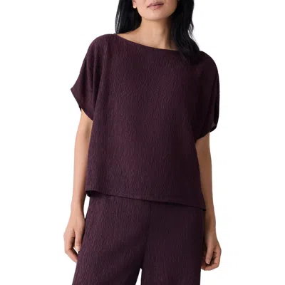 Eileen Fisher Crinkle Bateau Neck Top In Purple