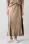 Eileen Fisher Crinkle Satin Bias Skirt In Brown