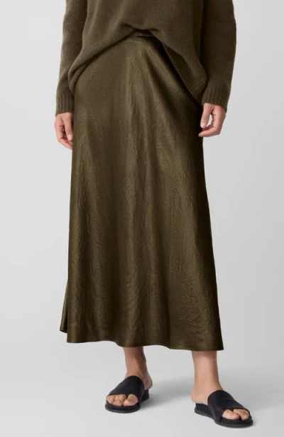 Eileen Fisher Crinkle Satin Bias Skirt In Green
