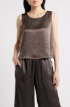 Eileen Fisher Crinkle Satin Shell Top In Brown
