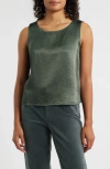 Eileen Fisher Crinkle Satin Shell Top In Green