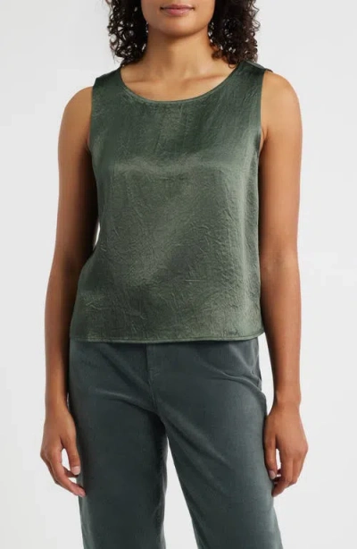 Eileen Fisher Crinkle Satin Shell Top In Green