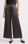 Eileen Fisher Crinkle Satin Wide Leg Ankle Pants In Brown