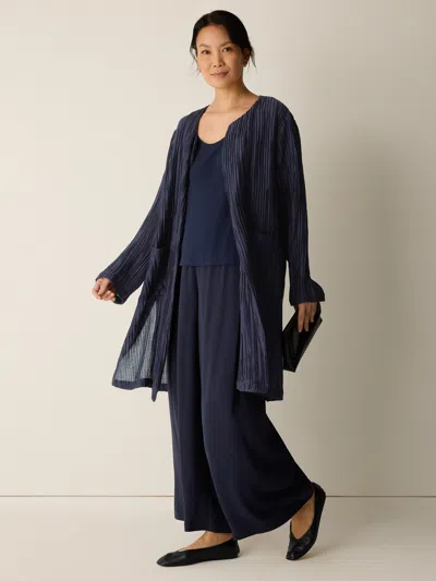 Eileen Fisher Crinkle Shimmer Round Neck Jacket In Flint