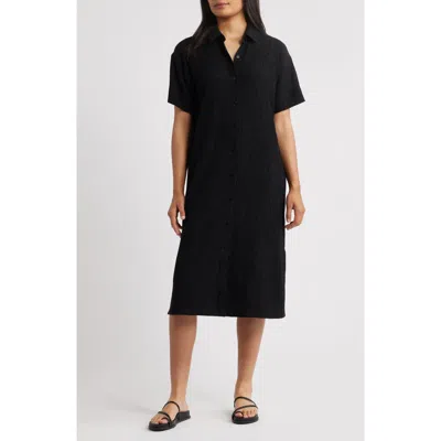 Eileen Fisher Crinkle Shirtdress In Black