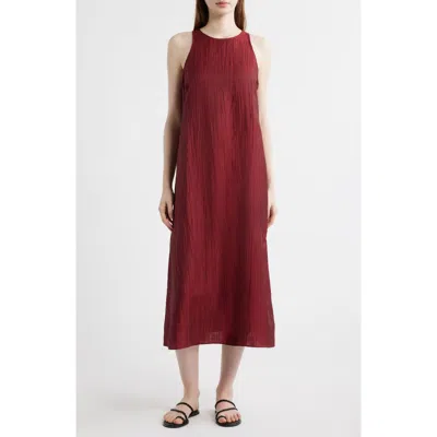 Eileen Fisher Crinkle Sleeveless Maxi Dress In Red