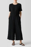 Eileen Fisher Round Neck Wide Leg Jumpsuit In Black