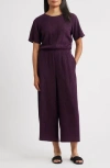 Eileen Fisher Crinkle Wide Leg Jumpsuit In Burgundy