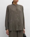 Eileen Fisher Mandarin Collar Plisse Shirt In Taupe In Taupe