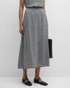 EILEEN FISHER CRINKLED GINGHAM ORGANIC LINEN MIDI SKIRT