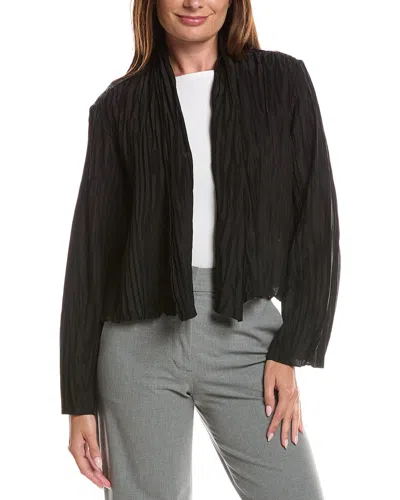 Eileen Fisher Crinkled High Collar Silk Jacket In Black