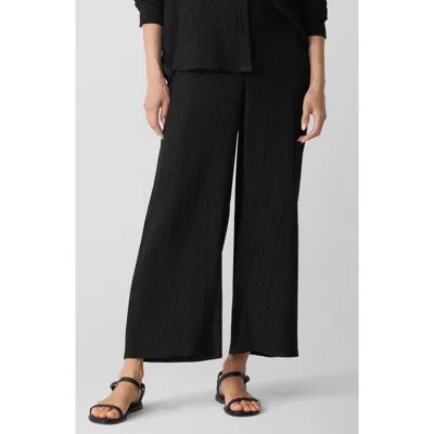 Eileen Fisher Crinkled High Waist Ankle Wide Legs In Black