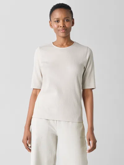 Eileen Fisher Crinkled Jersey Crew Neck Top In White
