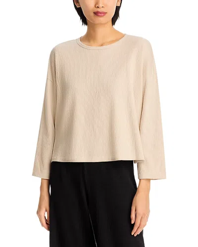 Eileen Fisher Crinkled Jersey Crewneck Bracelet Sleeve Top In Nude