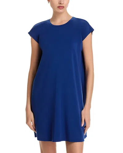 Eileen Fisher Crinkled Jersey Crewneck Elbow Sleeve Top In Blue