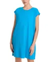 Eileen Fisher Crinkled Jersey Crewneck Elbow Sleeve Top In Blue