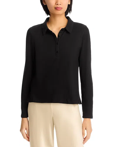 Eileen Fisher Crinkled Jersey Slim Henley Top In Black