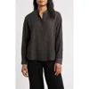 Eileen Fisher Crinkled Mandarin Collar Button-up Shirt In Brown