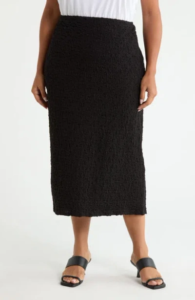 Eileen Fisher Crinkled Organic Cotton Blend Midi Skirt In Black