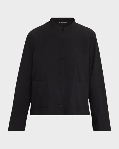 Eileen Fisher Crinkled Organic Cotton Shirt Jacket In Black
